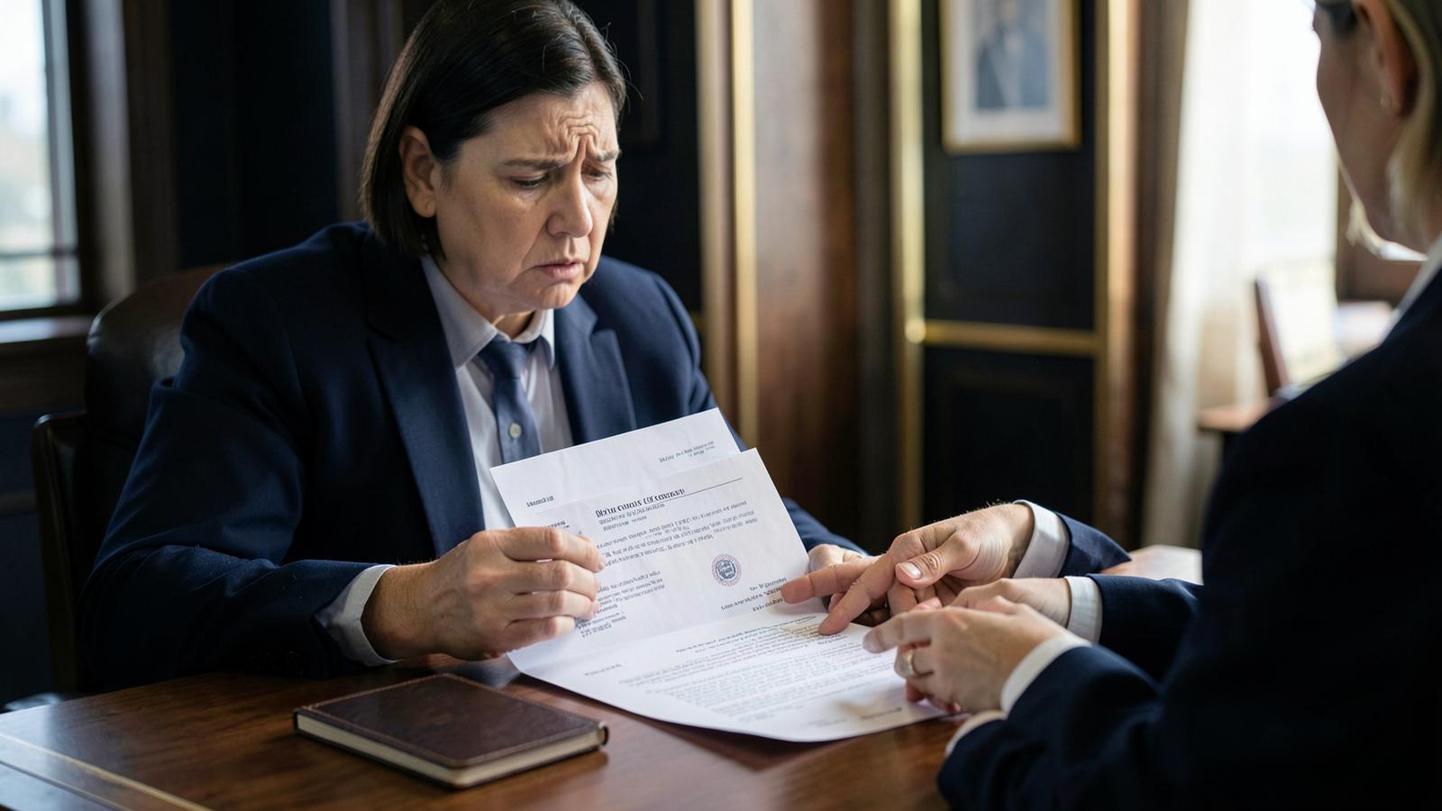 Abogado revisando una carta de negación de visa colombiana con un cliente